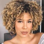 Black Curly Spiral Bob with Highlights hairstyles