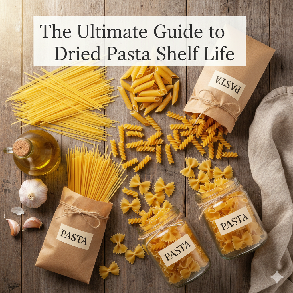The Ultimate Guide to Dried Pasta Shelf Life Optional text overlay “The Ultimate Guide to Dried Pasta Shelf Life” in a clean, modern serif font.